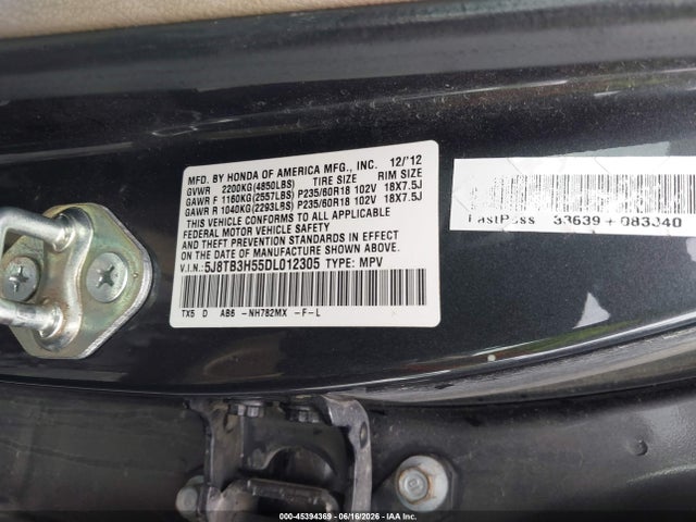 45394369 :رقم المزاد ، 5J8TB3H55DL012305 vin ، 2013 Acura Rdx مزاد بيع
