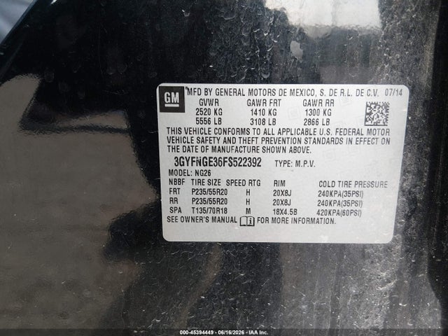 3GYFNGE36FS522392 Cadillac Srx Premium Collection