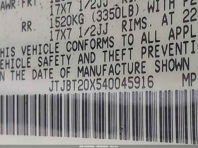 45394488 :رقم المزاد ، JTJBT20X540045916 vin ، 2004 Lexus Gx 470 مزاد بيع