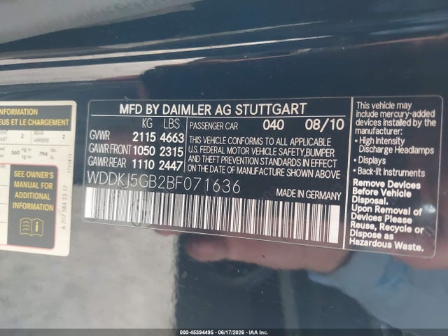 Продажа на аукционе авто 2011 Mercedes-benz E 350, vin: WDDKJ5GB2BF071636, номер лота: 45394495
