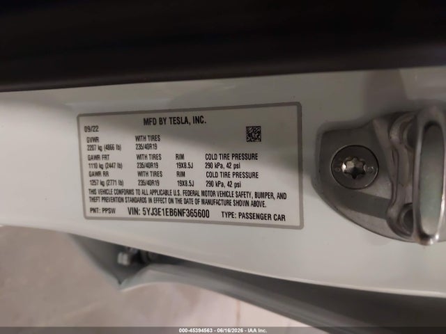 Продажа на аукционе авто 2022 Tesla Model 3 Long Range Dual Motor All-wheel Drive, vin: 5YJ3E1EB6NF365600, номер лота: 45394563