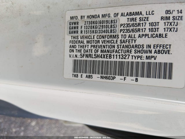 Honda ODYSSEY EX 2014 5FNRL5H4XEB111327 Image 9