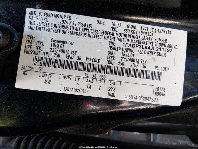 Продаж на аукціоні авто 2018 Ford Focus St, vin: 1FADP3L94JL211197, номер лоту: 45394594