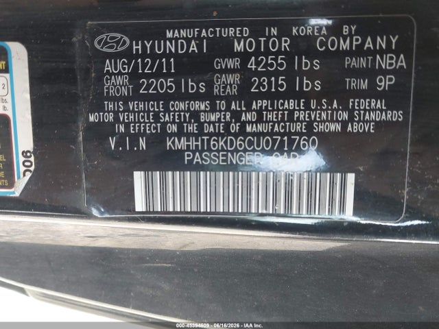 Aukcja sprzedaży 2012 Hyundai Genesis 2.0t, vin: KMHHT6KD6CU071760, numer aukcji: 45394609