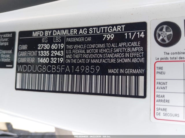 Aukcja sprzedaży 2015 Mercedes-benz S 550, vin: WDDUG8CB5FA149859, numer aukcji: 45394635
