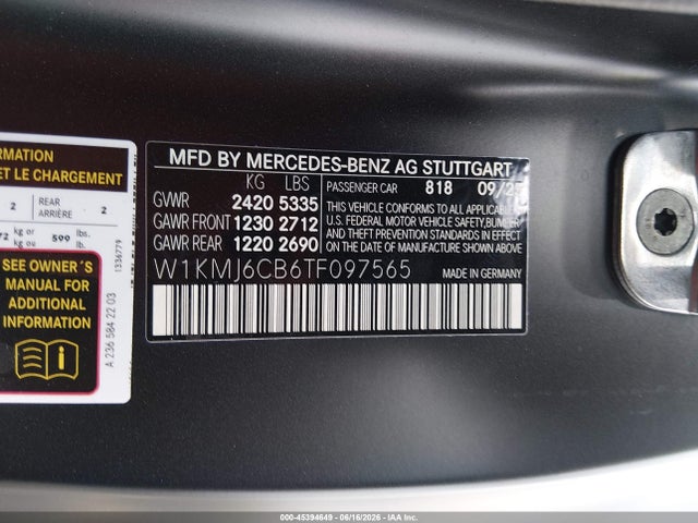 Aukcja sprzedaży 2026 Mercedes-benz Amg Cle 53, vin: W1KMJ6CB6TF097565, numer aukcji: 45394649