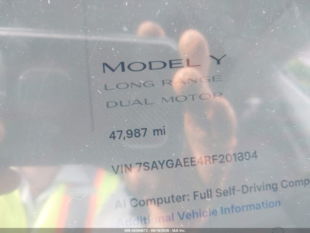 45394672 :رقم المزاد ، 7SAYGAEE4RF201894 vin ، 2024 Tesla Model Y Long Range Dual Motor All-wheel Drive مزاد بيع
