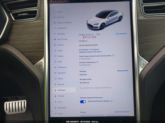 45394679 :رقم المزاد ، 5YJSA1E42FF120299 vin ، 2015 Tesla Model S 85d/p85d مزاد بيع