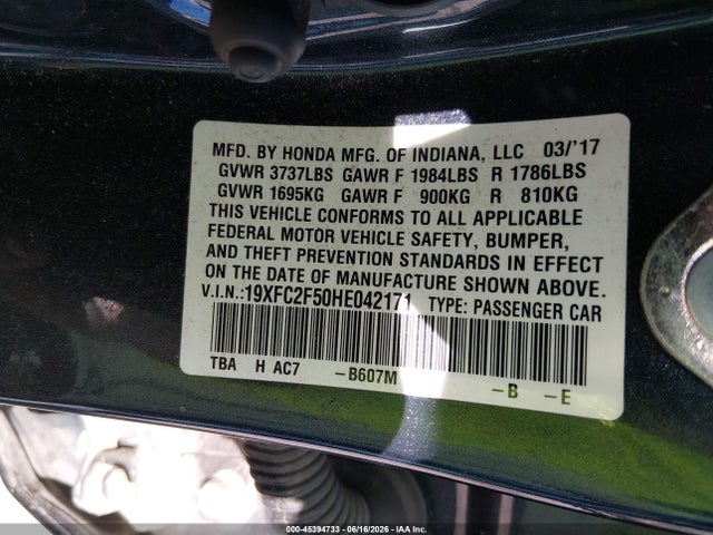 Honda Civic Lx 2017 19XFC2F50HE042171 Image 9