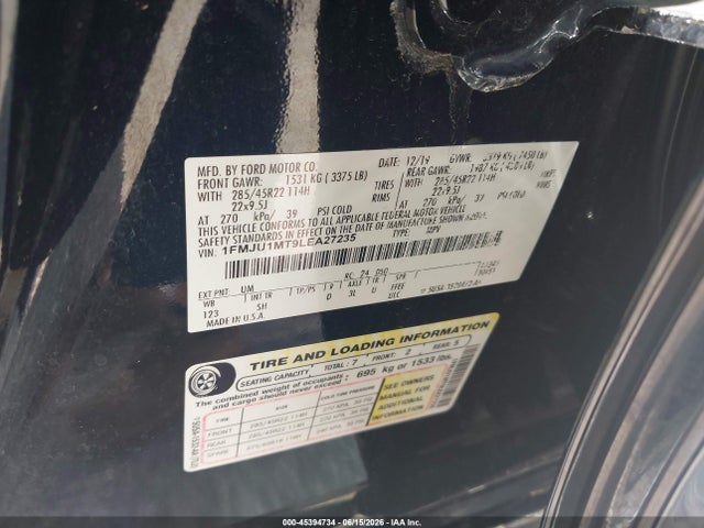 45394734 :رقم المزاد ، 1FMJU1MT9LEA27235 vin ، 2020 Ford Expedition Platinum مزاد بيع