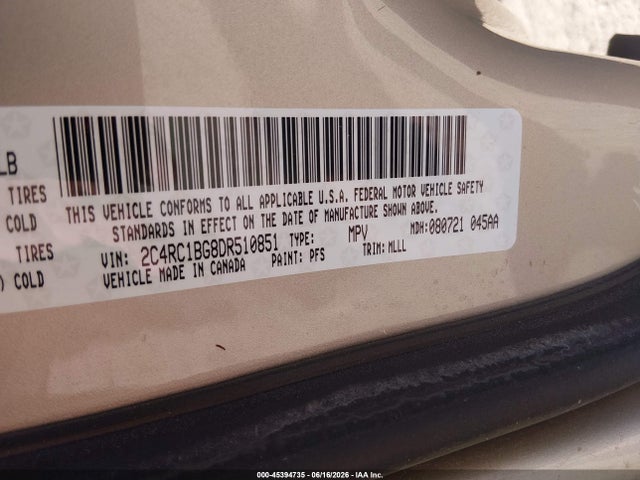 Aukcja sprzedaży 2013 Chrysler Town & Country Touring, vin: 2C4RC1BG8DR510851, numer aukcji: 45394735