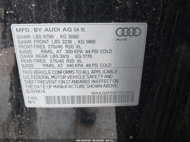 Aukcja sprzedaży 2015 Audi Q7 3.0t Premium, vin: WA1LGAFE6FD024865, numer aukcji: 45394743