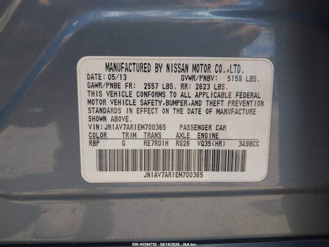 Продажа на аукционе авто 2014 Infiniti Q50 Hybrid Sport, vin: JN1AV7AR1EM700365, номер лота: 45394755