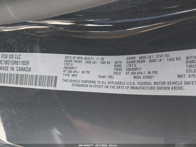 2C4RC1BG1SR611629 Chrysler Pacifica Select