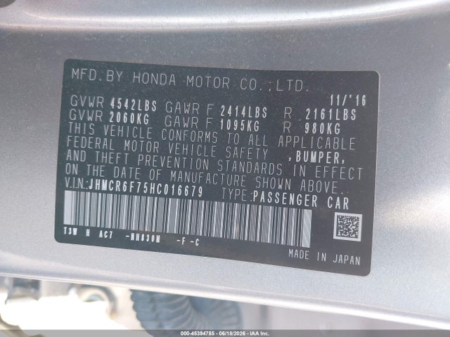 JHMCR6F75HC016679 Honda Accord Hybrid Touring