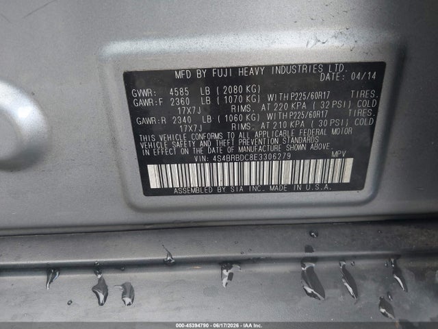 Aukcja sprzedaży 2014 Subaru Outback 2.5i Premium, vin: 4S4BRBDC8E3306279, numer aukcji: 45394790