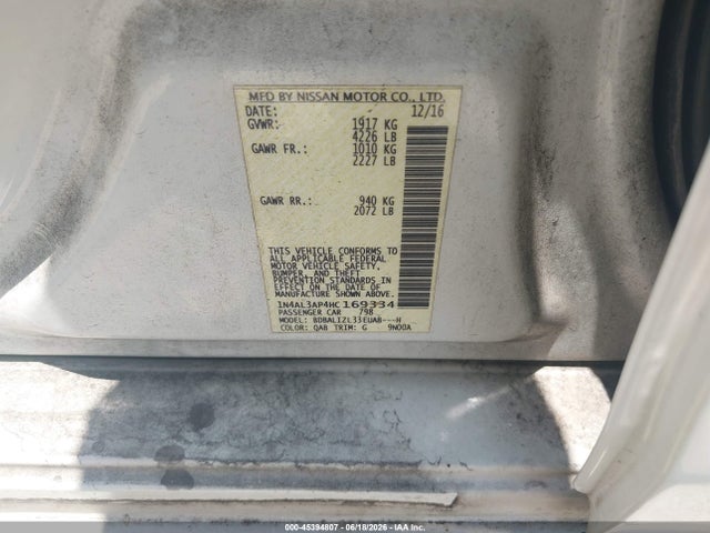 1N4AL3AP4HC169334 Nissan Altima 2.5 Sv