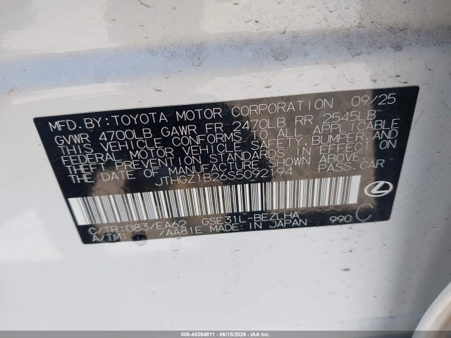 Продажа на аукционе авто 2025 Lexus Is 350 F Sport, vin: JTHGZ1B26S5092194, номер лота: 45394811