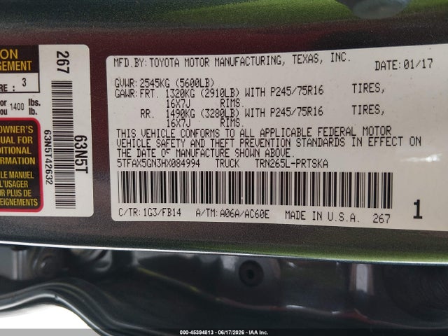 5TFAX5GN3HX084994 Toyota Tacoma Sr