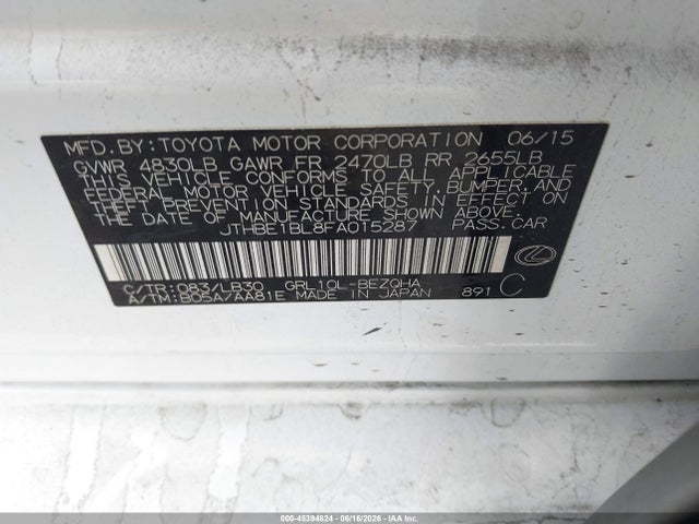 Aukcja sprzedaży 2015 Lexus Gs 350, vin: JTHBE1BL8FA015287, numer aukcji: 45394824