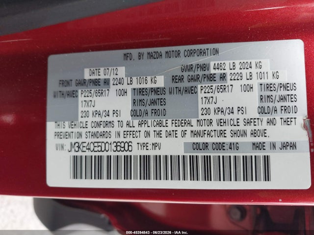 Auction sale of the 2013 Mazda Cx-5 Touring, vin: JM3KE4CE5D0136906, lot number: 45394843