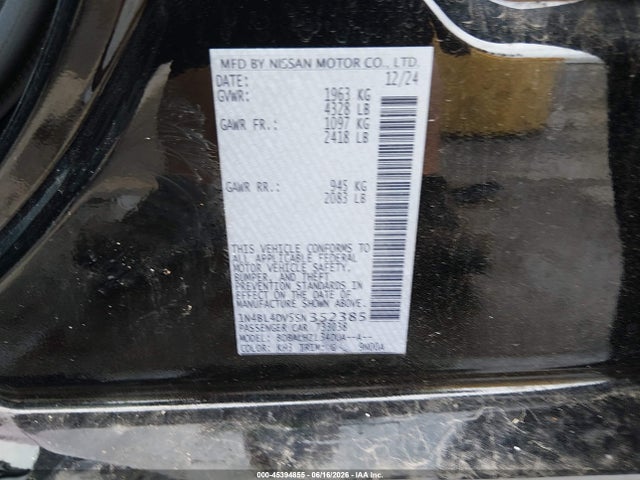 Aukcja sprzedaży 2025 Nissan Altima Sv Fwd, vin: 1N4BL4DV5SN352385, numer aukcji: 45394855