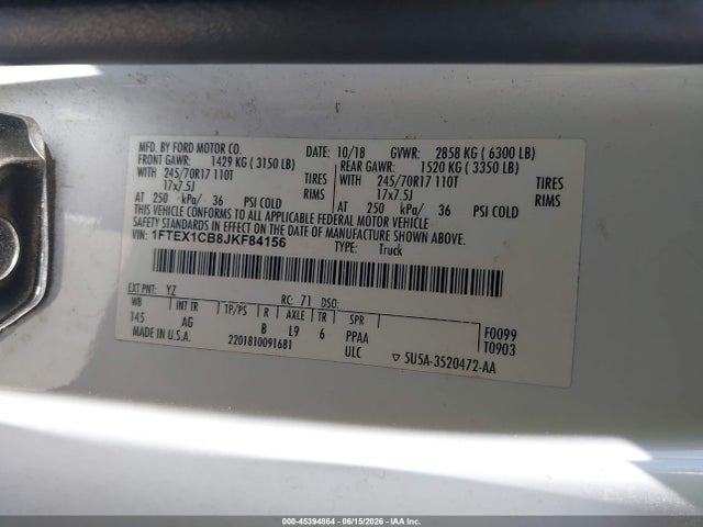 Ford F-150 Xl 2018 1FTEX1CB8JKF84156 Image 9