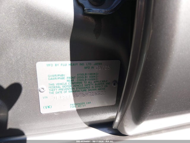 Продаж на аукціоні авто 2006 Subaru Forester 2.5x, vin: JF1SG63696H716533, номер лоту: 45394891