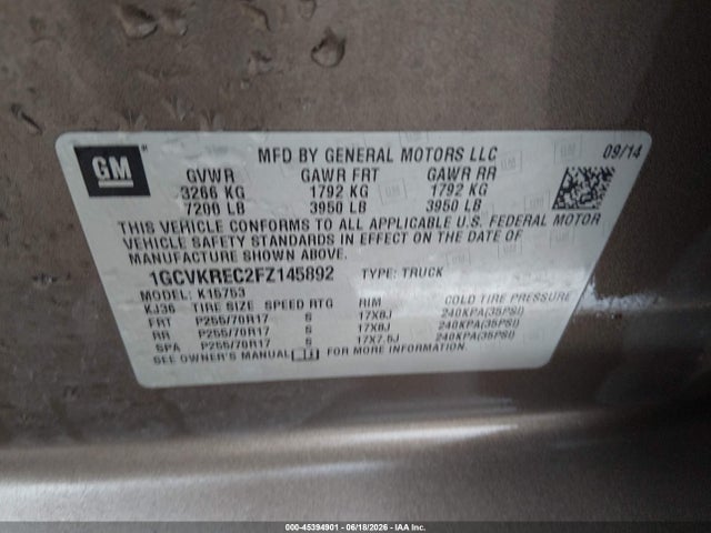 Chevrolet Silverado 1500 1lt 2015 1GCVKREC2FZ145892 Image 9