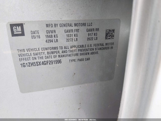 45394903 :رقم المزاد ، 1G1ZH5SX4GF291996 vin ، 2016 Chevrolet Malibu Premier مزاد بيع