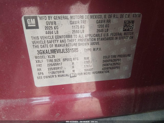 Продажа на аукционе авто 2018 Gmc Terrain Sle, vin: 3GKALMEV8JL331585, номер лота: 45394904