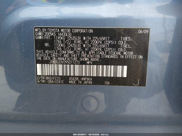 2009 Toyota Rav4 მანქანა იყიდება აუქციონზე, vin: JTMZF33V295011273, აუქციონის ნომერი: 45394917