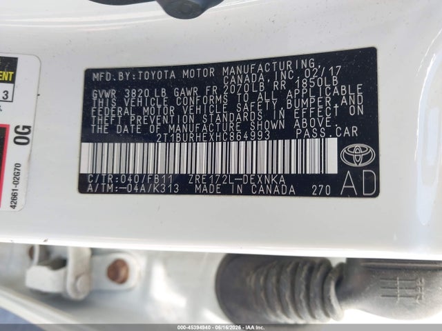 Toyota COROLLA LE 2017 2T1BURHEXHC864993 Image 9