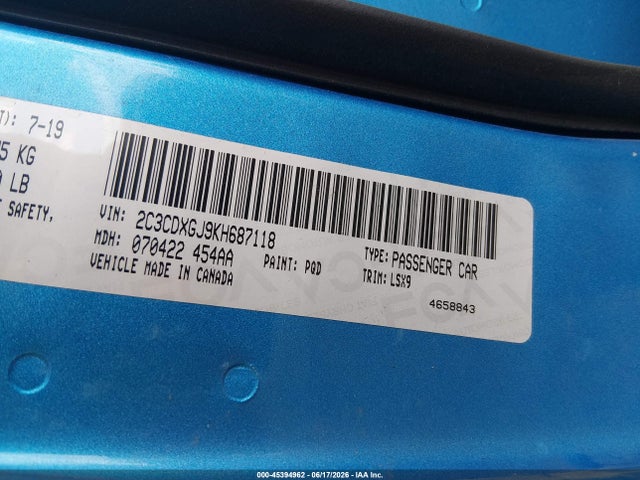 2019 Dodge Charger Scat Pack Rwd მანქანა იყიდება აუქციონზე, vin: 2C3CDXGJ9KH687118, აუქციონის ნომერი: 45394962