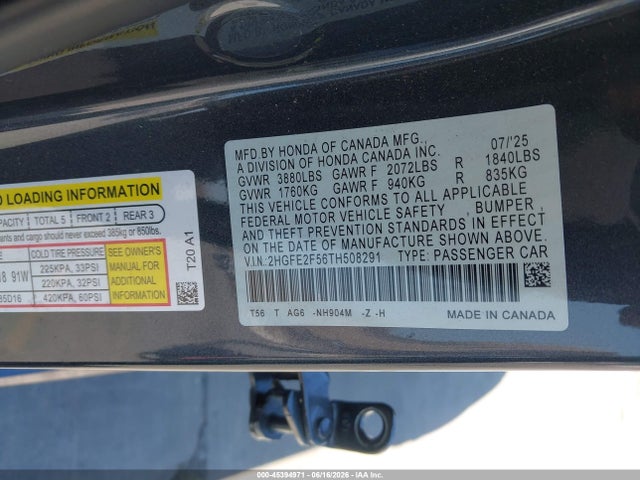 Honda Civic Sport 2026 2HGFE2F56TH508291 Image 9