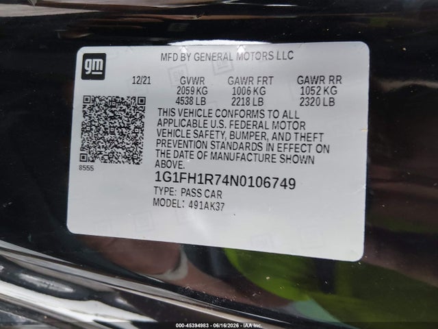 2022 Chevrolet Camaro Rwd  2ss მანქანა იყიდება აუქციონზე, vin: 1G1FH1R74N0106749, აუქციონის ნომერი: 45394983