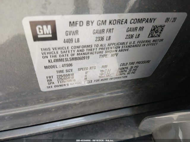 Aukcja sprzedaży 2021 Buick Encore Gx Awd Select, vin: KL4MMESL5MB060919, numer aukcji: 45394990
