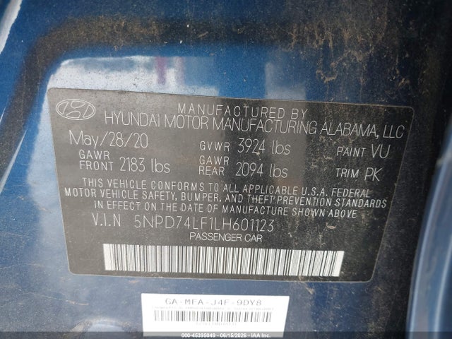 5NPD74LF1LH601123 Hyundai ELANTRA SE
