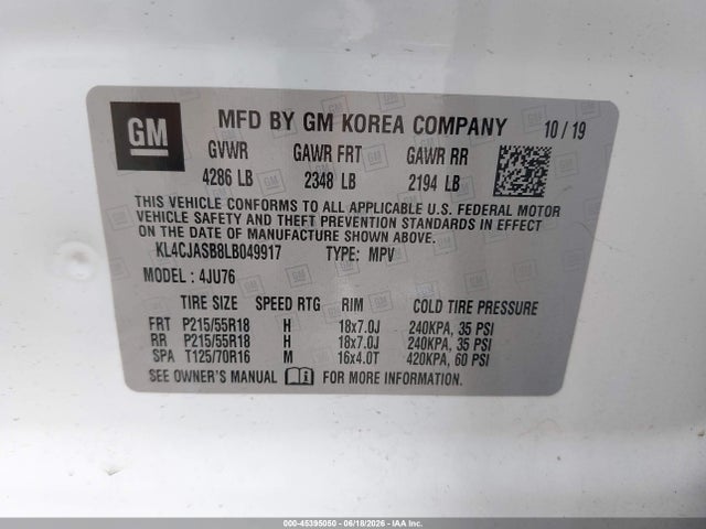 45395050 :رقم المزاد ، KL4CJASB8LB049917 vin ، 2020 Buick Encore Fwd Preferred مزاد بيع
