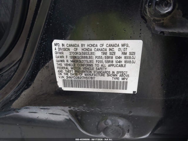45395056 :رقم المزاد ، 2HNYD28217H517817 vin ، 2007 Acura Mdx مزاد بيع