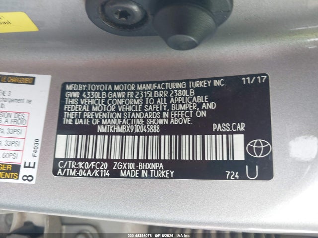 Aukcja sprzedaży 2018 Toyota C-hr Xle, vin: NMTKHMBX9JR045888, numer aukcji: 45395076