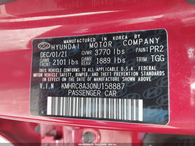 Aukcja sprzedaży 2022 Hyundai Venue Sel, vin: KMHRC8A30NU158887, numer aukcji: 45395078