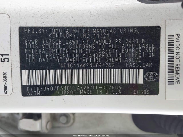 4T1C11AK7NU644252 Toyota CAMRY LE