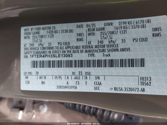 Ford RANGER XL 2025 1FTER4PH3SLE13093 Image 9