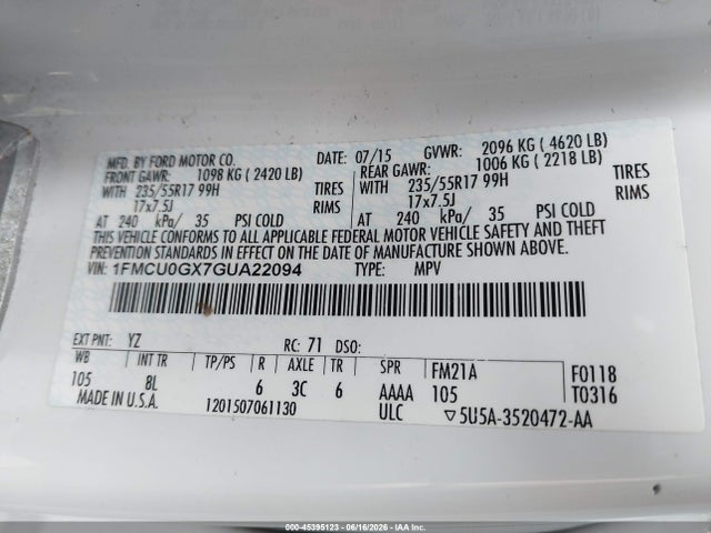 1FMCU0GX7GUA22094 Ford ESCAPE SE