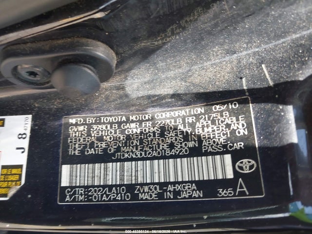 45395124 :رقم المزاد ، JTDKN3DU2A0184920 vin ، 2010 Toyota Prius Iv مزاد بيع