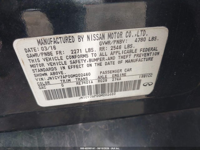 Продажа на аукционе авто 2016 Infiniti Q50 2.0t Base/2.0t Premium, vin: JN1CV7AP0GM202460, номер лота: 45395141