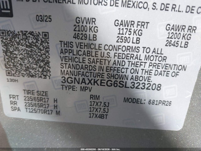 Aukcja sprzedaży 2025 Chevrolet Equinox Fwd Activ, vin: 3GNAXKEG6SL323208, numer aukcji: 45395208
