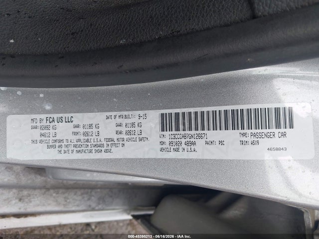 Продажа на аукционе авто 2016 Chrysler 200 Limited, vin: 1C3CCCAB7GN126671, номер лота: 45395213