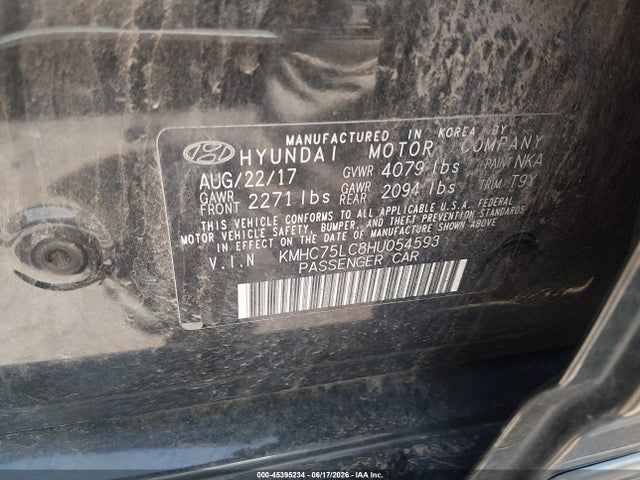 45395234 :رقم المزاد ، KMHC75LC8HU054593 vin ، 2017 Hyundai Ioniq Hybrid Sel مزاد بيع
